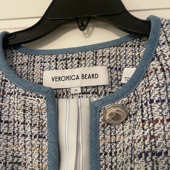 Veronica Beard Blue and White Tweed Blazer 12 L Chanel Style - Picture 5 of 8